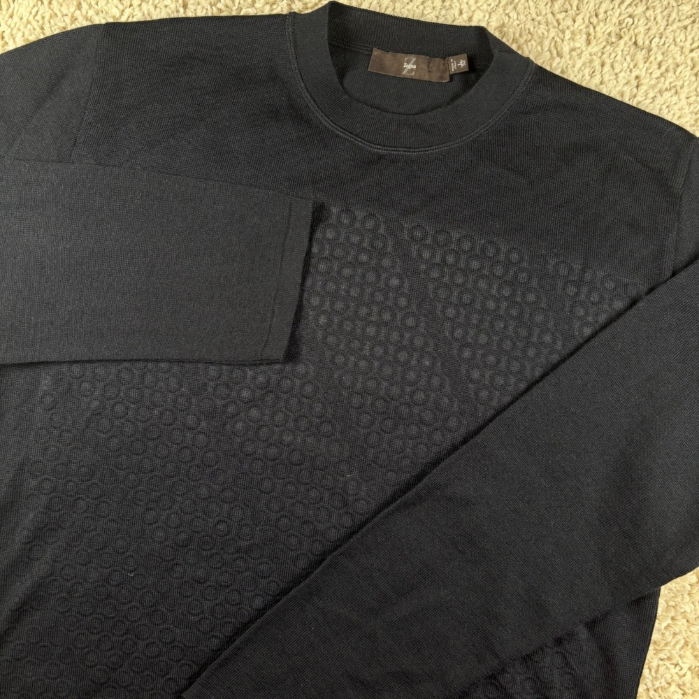 Z Zegna Mens Sweater L 52 Black Wool Blend Geometric Knit Crewneck Luxury Italy